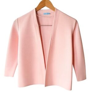 J McLaughlin Pink Cotton Cardigan Sz L Open Front Preppy Sweater